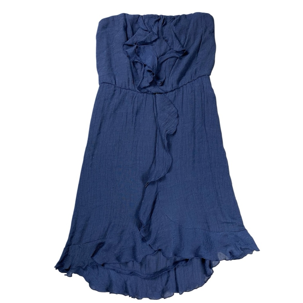 Women’s Juniors Strapless Crêpe Dress Navy Blue Ruffled Front Mini Size Small